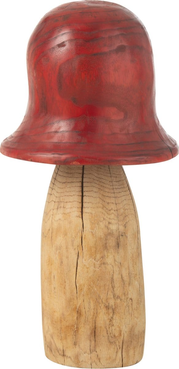 J-Line decoratie Paddenstoel Stolp - hout - rood/naturel - large