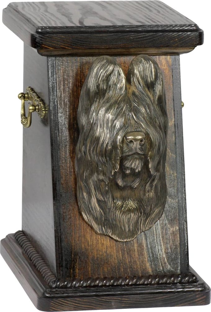 Elegante urn voor Briard met hondenbuste ter nagedachtenis