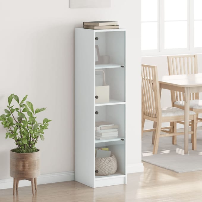 vidaXL - Hoge - kast - met - glazen - deuren - 35x37x142 - cm - wit