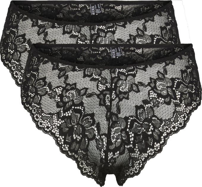 Pieces Dames Slip V-Shape PCLINA Kant Zwart 2-Pack - Maat XS