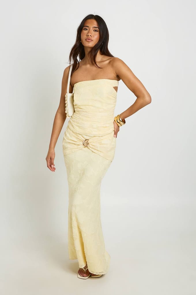 boohoo Dames Jacquard Wikkel Maxirok Met Gouden Details | Lemon | Maat: 14