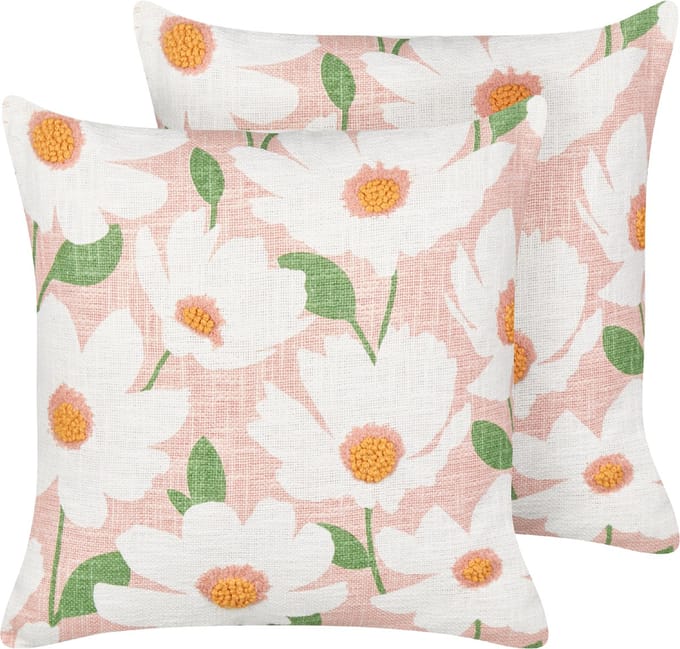 JATROPHA - Sierkussen set van 2 - Roze - 45 x 45 cm - Katoen