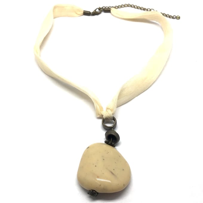 Behave Dames Ketting - Beige Steen, Bronze Kleur, Nikkelvrij