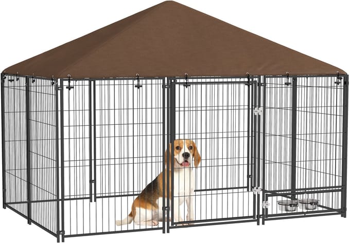 PawHut-Hondenkennel-211x141x151cm-Acier-Marron