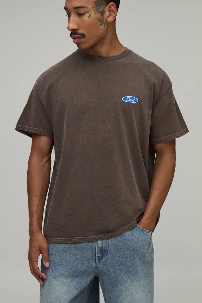 Gewassen Oversized T-shirt Met Ford Kentekenprint | Chocolate | Size Medium