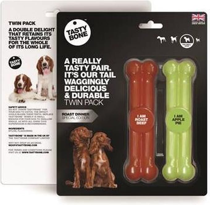 TastyBone - Small - Twinpack Roast Dinner - Roast Beef & Apple Pie - Hond - Kauwspeelgoed - Vegan - Kluif - Nylabone