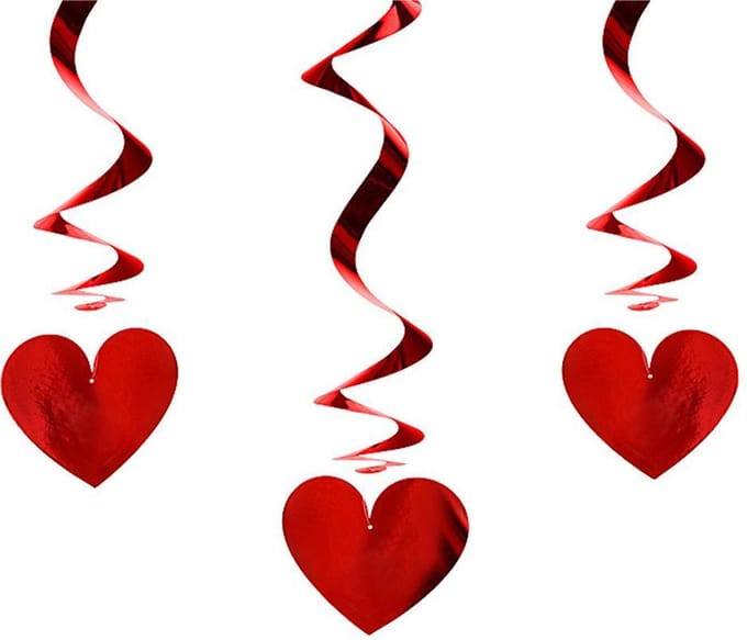 Swirl decoratie rood hartjes 3 stuks