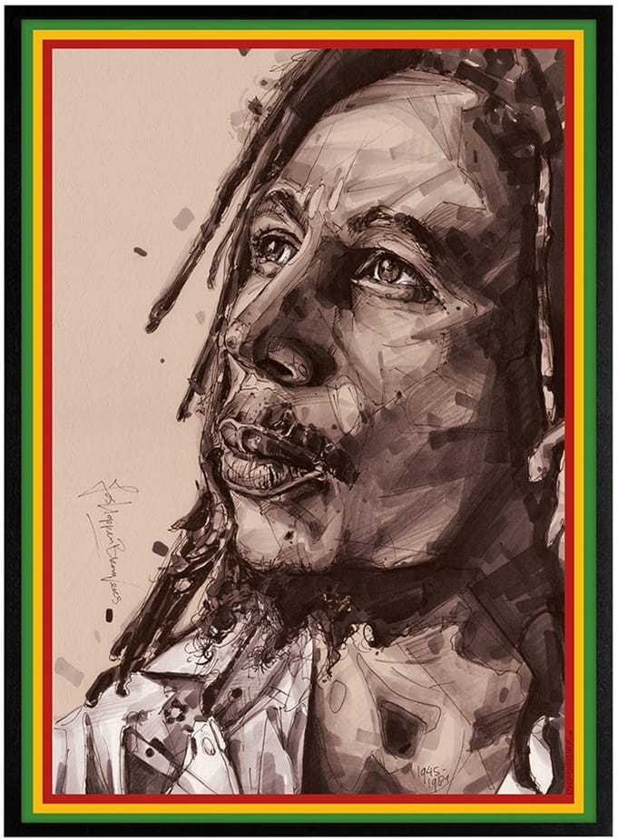 Reggae poster 51x71 cm *ingelijst & gesigneerd