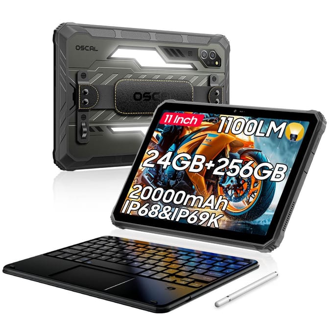 OSCAL SPIDER 10 5G Robuuste Tablets Android 15 11 inch Display 8+8 GB RAM 256GB ROM Tablet PC 20000mAh 268.2*179.6*17mm with keyboard zwart