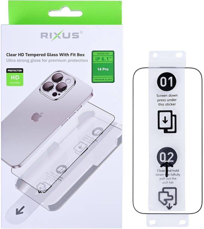 Rixus Clear HD Tempered Glass With Fit Box For Apple iPhone 14 Pro