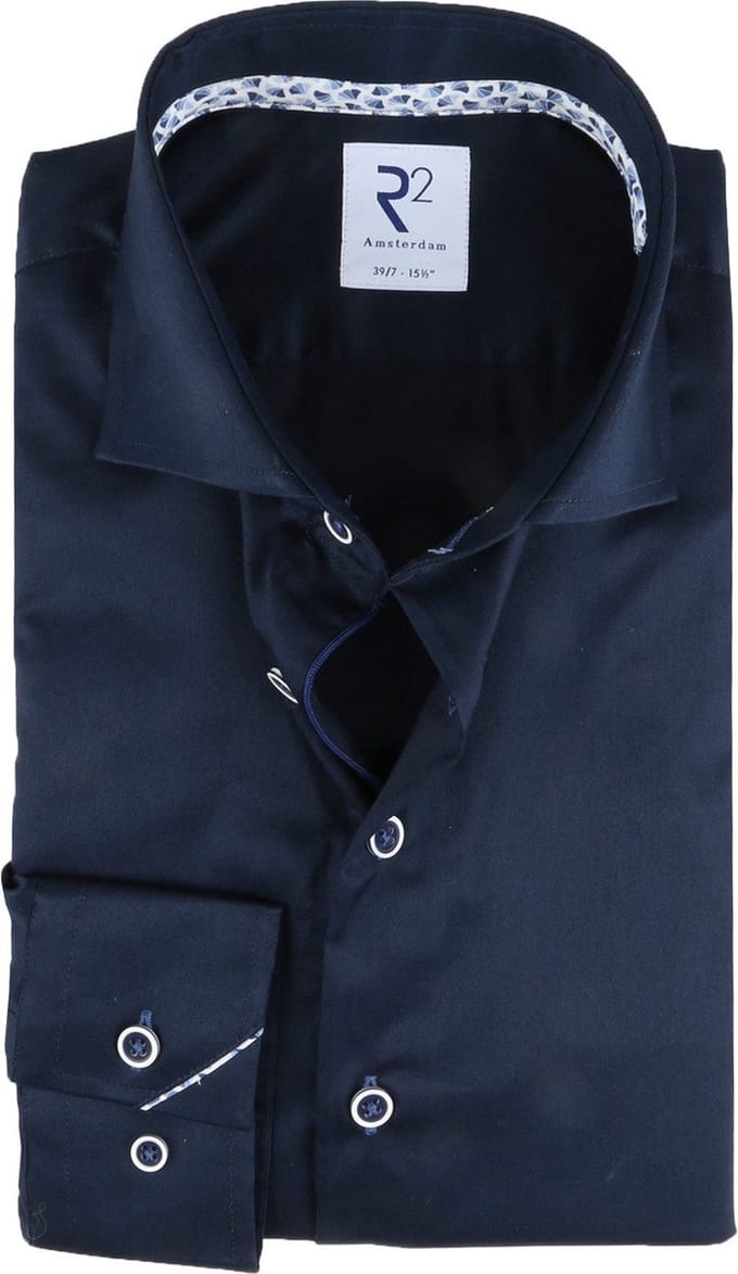 R2 Amsterdam - Overhemd Extra Lange Mouwen Donkerblauw - Heren - Maat 42 - Modern-fit