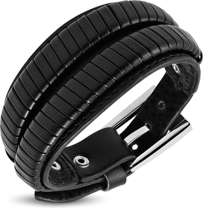 Amanto Armband Djulian Black - Leer - 35mm - 26cm (aanpasbaar)