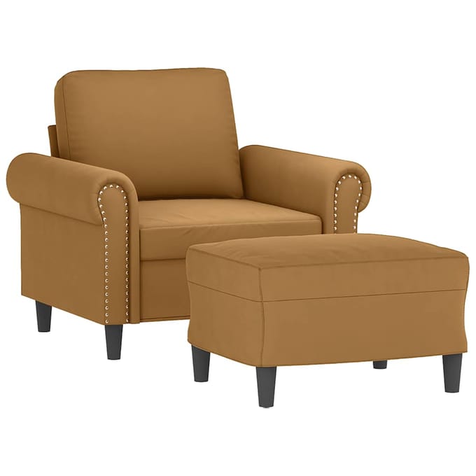 vidaXL - Fauteuil - met - voetenbank - 60 - cm - fluweel - bruin
