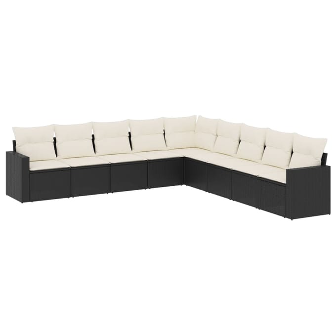 vidaXL - 9-delige - Loungeset - met - kussens - poly - rattan - zwart