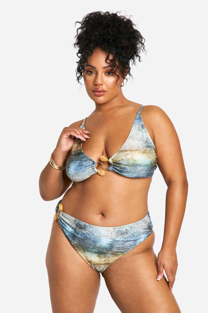 boohoo Dames Plus Abstract Geparelde Bikini Set | Blauw | Maat: 56