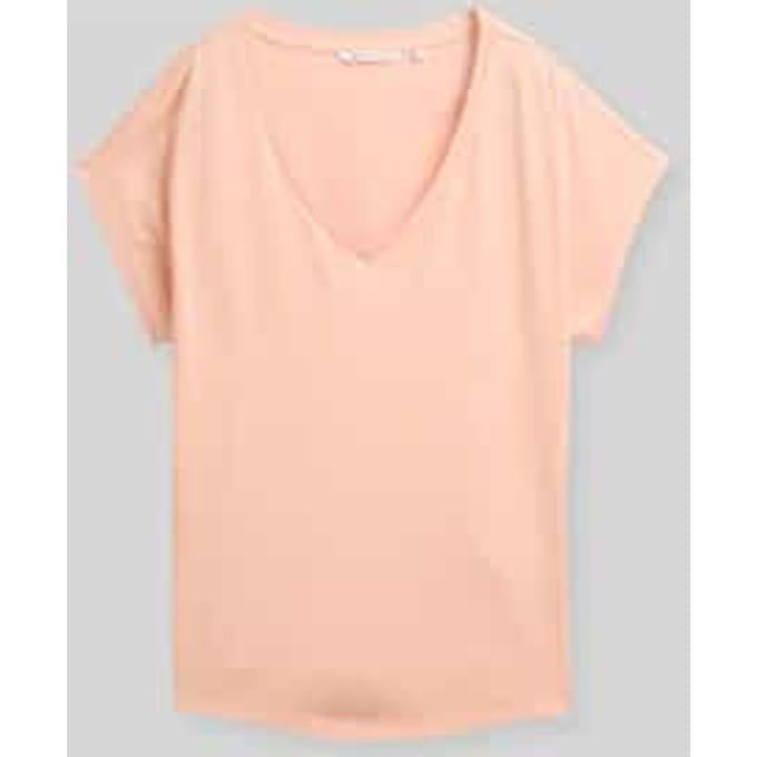 Tom Tailor Denim - T-shirt met V-hals - Maat S - Orange Parfait