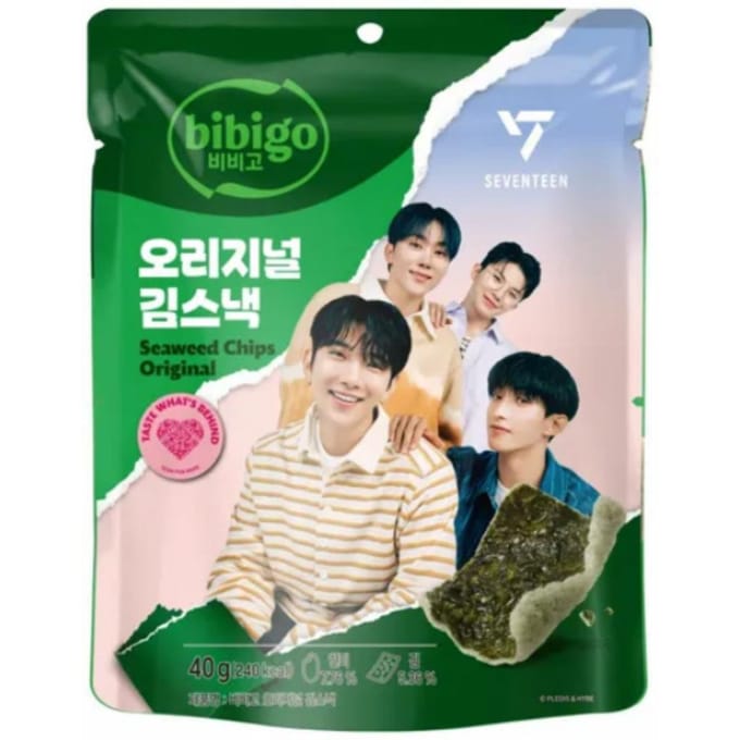 bibigo Originele Zeewiersnack Extra Krokante Geroosterde Rijstpapier Chip 40g x 6 Pak green