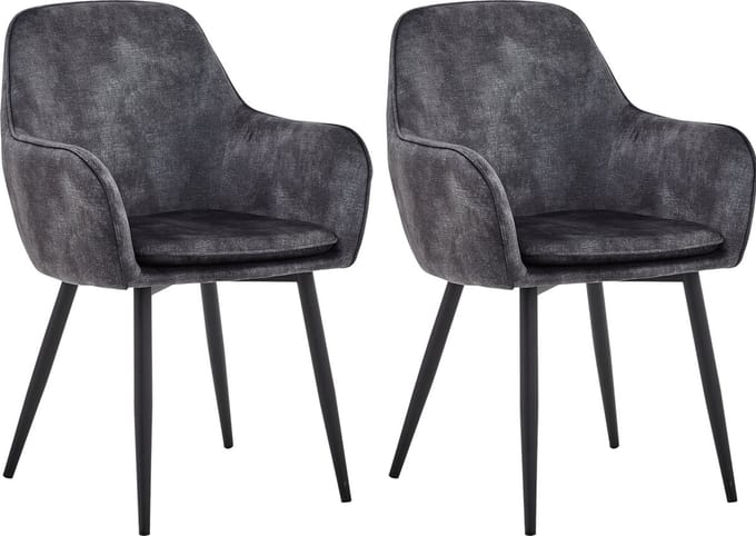 Colenis® - Levan eetkamerstoel - Set Van 2 - Donkergrijs - Adoré Velvet - Industrieel - Met armleuning