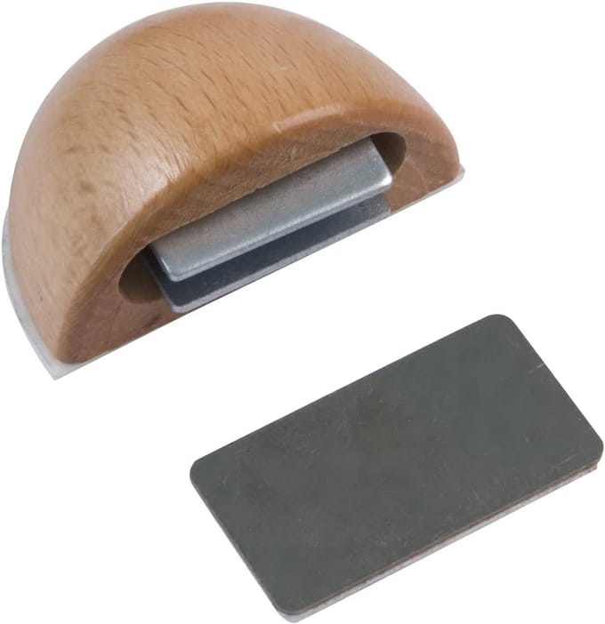 Magnetische deurstopper met zelfklevende montage - Vloermontage Beukenhout Look