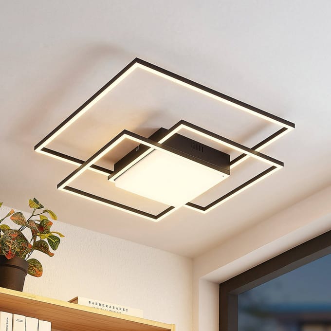 Lindby LED plafondlamp Nelinka, 60 cm, zwart, aluminium