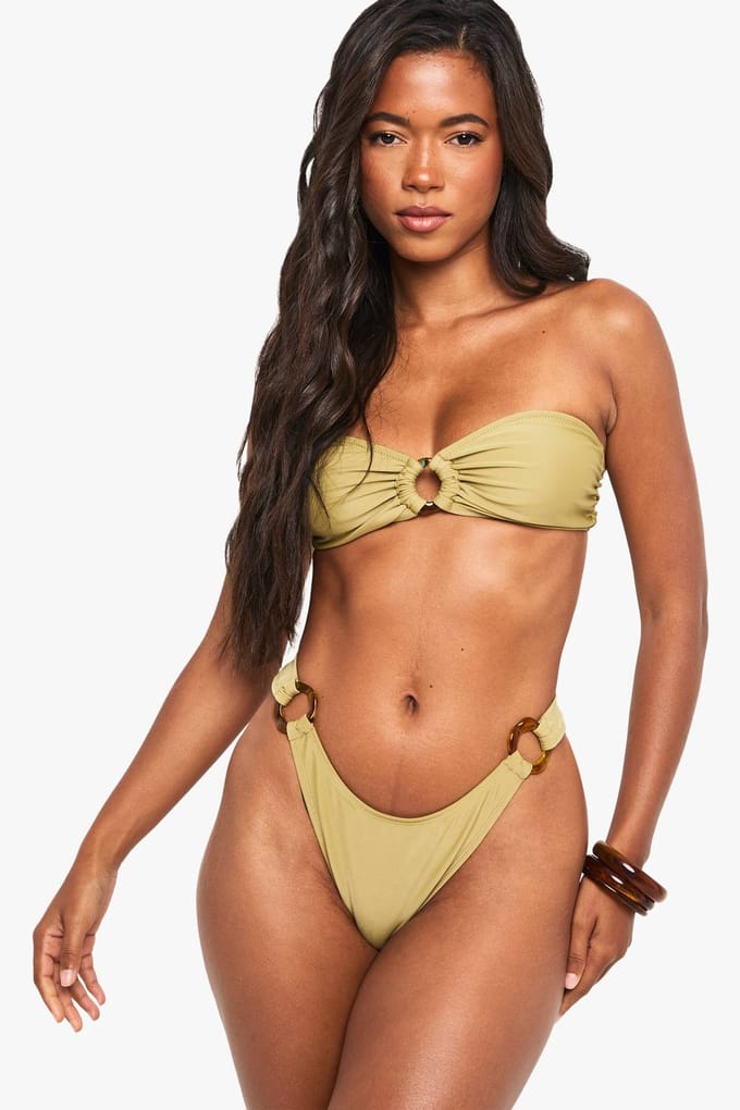 boohoo Dames Resin Hardwear Bandeau Bikini Top | Olijf | Maat: 44