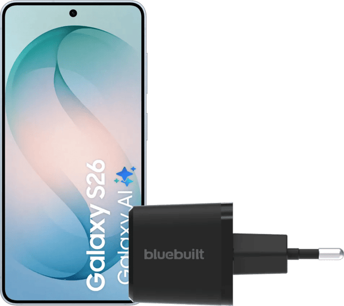 Samsung Galaxy S26 512GB Lichtblauw 5G + BlueBuilt Oplader 65 Watt Zwart