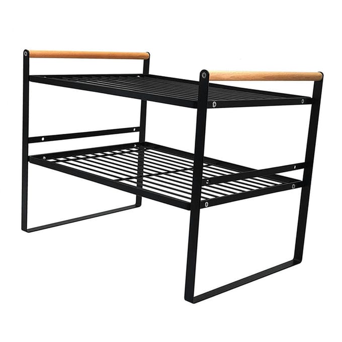 Dubbellaags Keuken Opbergrek 2 Laags Antislip Multifunctioneel Keuken Organizer Schap Zwart black