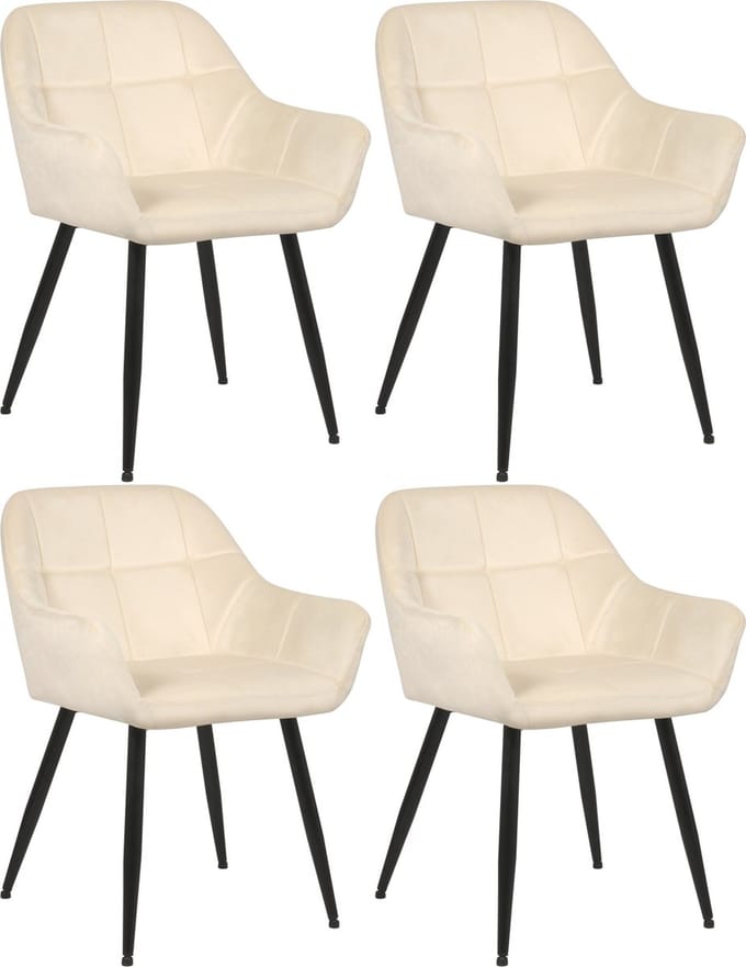 CLP Emia Set van 4 eetkamerstoelen - Met armleuning - Velvet - Fluweel - creme Fluweel