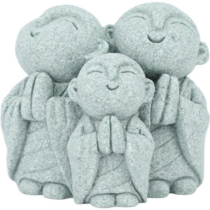 Mini Statue de Bouddha Moine Grès Vert Chinois Mignonne Figurine de Bouddha 3 Petits Moines Ornement pour