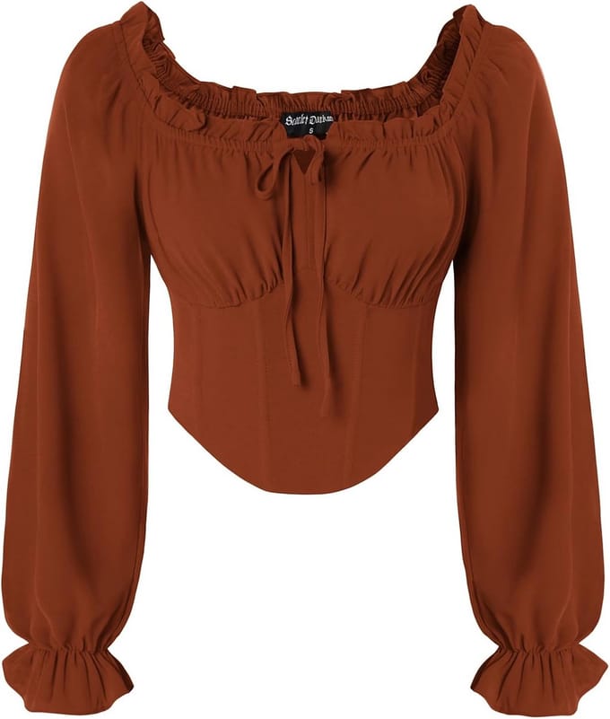 Middeleeuwse Crop Top Dames Korset Lang Opgestikte Taille Piraten Blouse