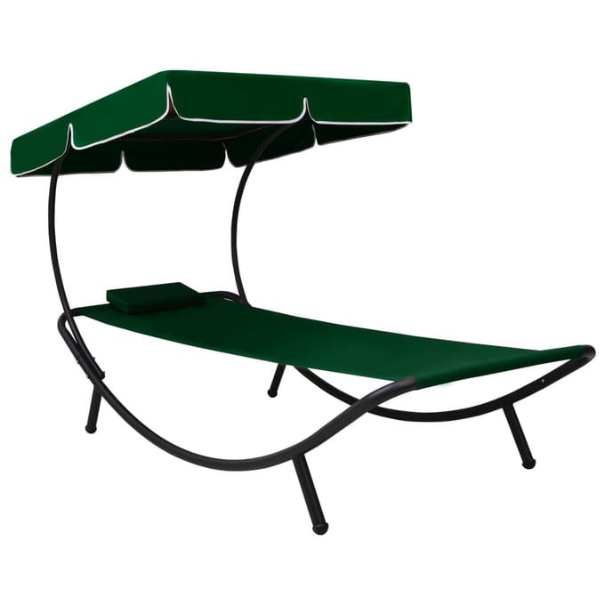 vidaXL - Loungebed - met - luifel - en - kussen - groen