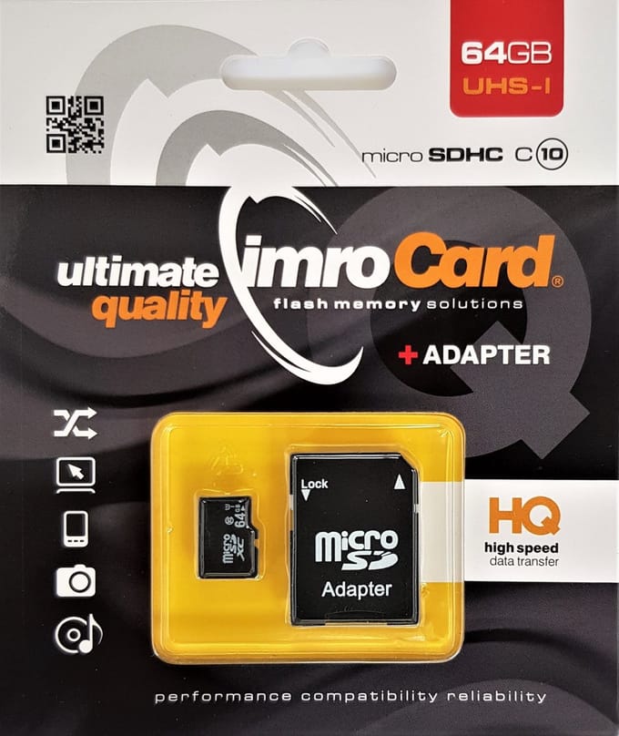 Imro microSD - Geheugenkaart - 64GB - Adapter - Zwart