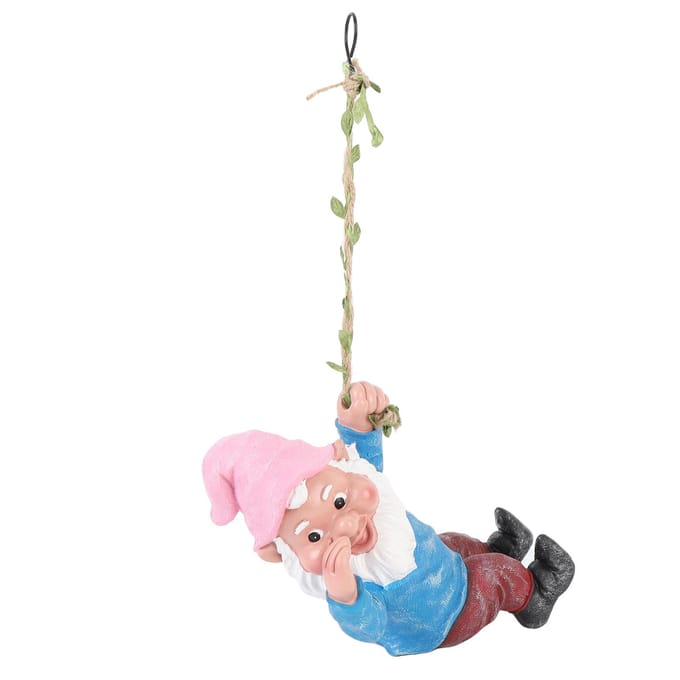 Figurine de Gnome Résine Vive Drôle Réaliste Gnome Grimpant Statue pour Maison Jardin Cour Bleue violet