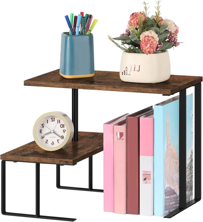 Bureauplank Organizer - Desktop Boekenplank - Thuiskantoor - Verstelbare Hoek - 157 Inch - Rustiek Bruin