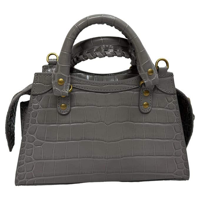 Balenciaga Mini Neo Classic City Croc-Embossed Handtas in Grijs Leder