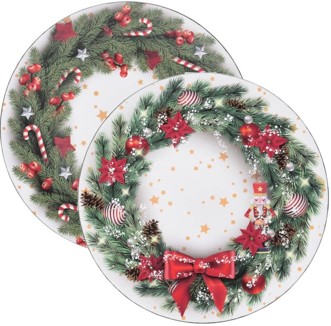 Home & Styling Kerst onderbord - Ø33 cm - Set van 2 stuks - Wit