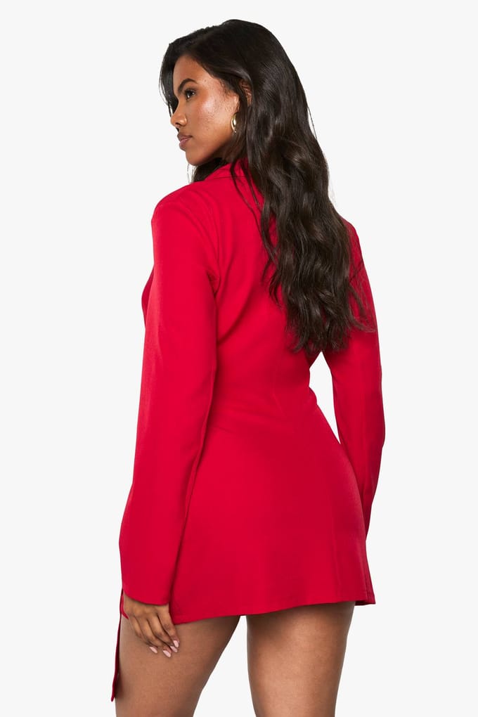 boohoo Dames Linnenlook Wrap Drape Front Op Maat Gemaakte Blazerjurk | Red | Maat: 8