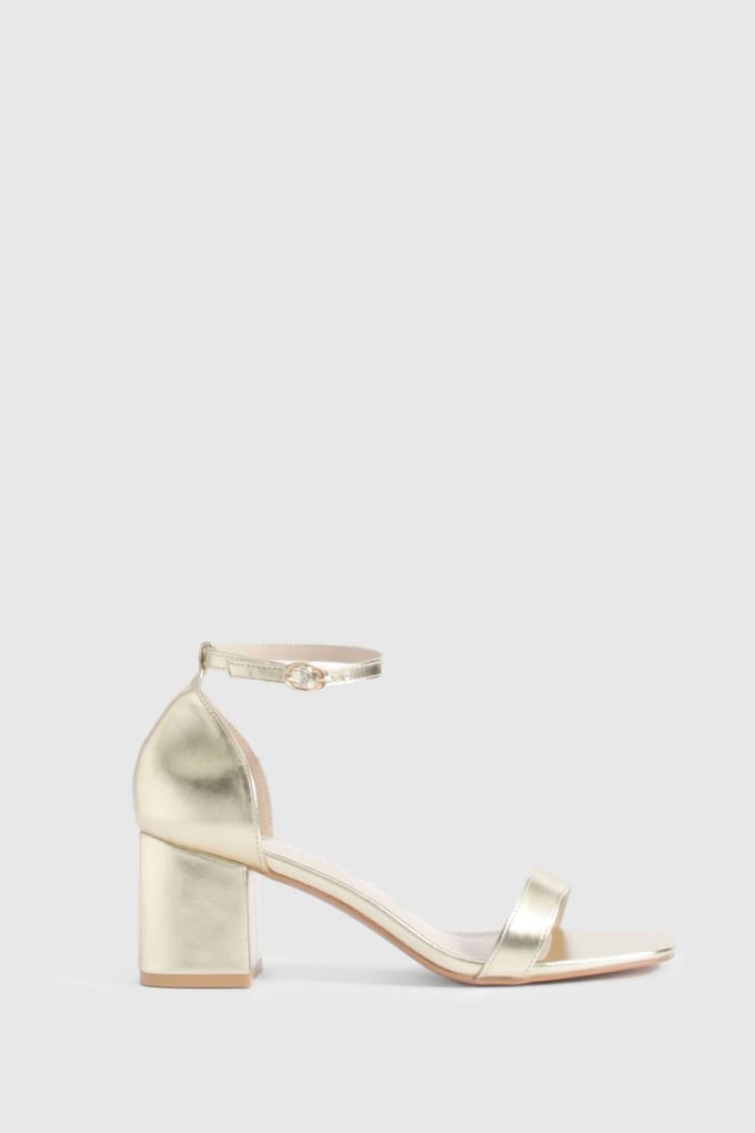 boohoo Dames Low Block Metallic Barely There Heels | Goud | Maat: 41