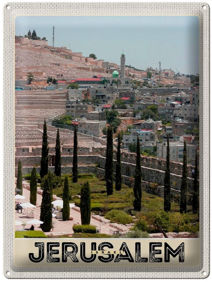Blechschild Reise 30x40cm Jerusalem Israel Stadt Garten