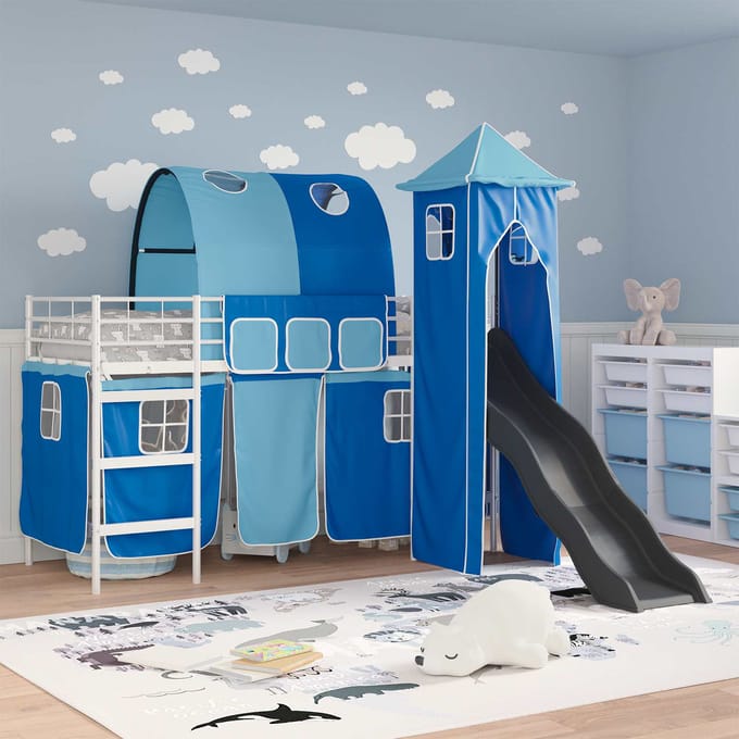 vidaXL - Bunkbed - voor - kinderen - Effen - Wit - en - Blauw - 75 - x - 190 - cm - Metaal