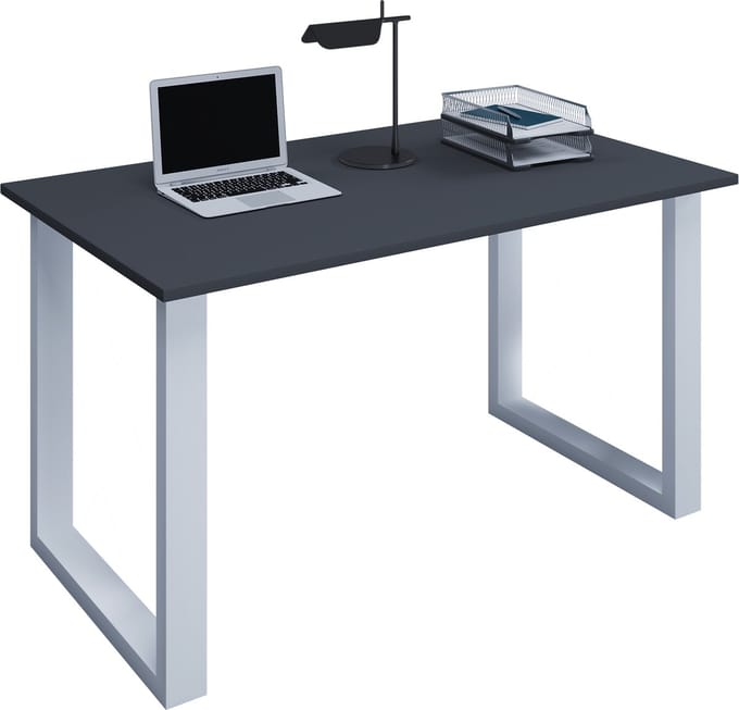 Houten bureau Computerbureau Werkbureau Kantoormeubilair Lona U Aluminium Zilver