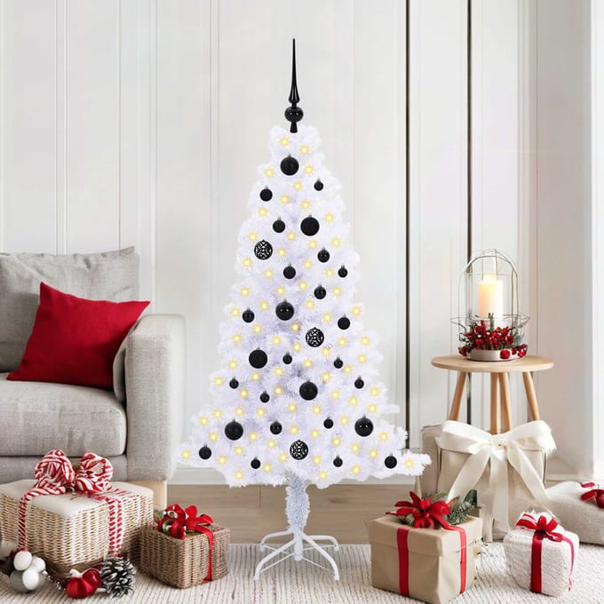 vidaXL - Kunstkerstboom - met - 150 - LED - Wit - 150 - cm - PVC - en - Staal