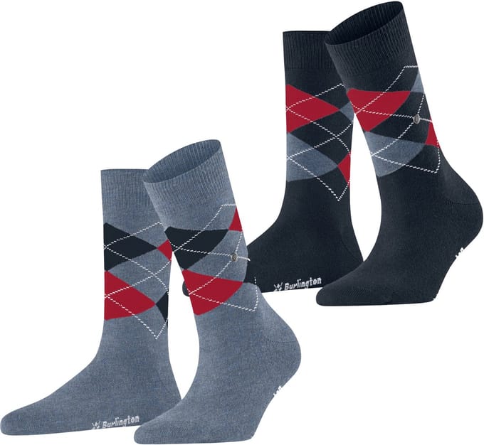 Burlington Everyday Argyle 2-Pack gedessineerd katoen sokken dames blauw - maat 36-41