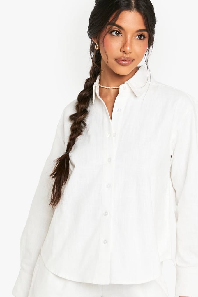 boohoo Dames Linnenlook Katoenen Oversized Overhemd | Wit | Maat: 34