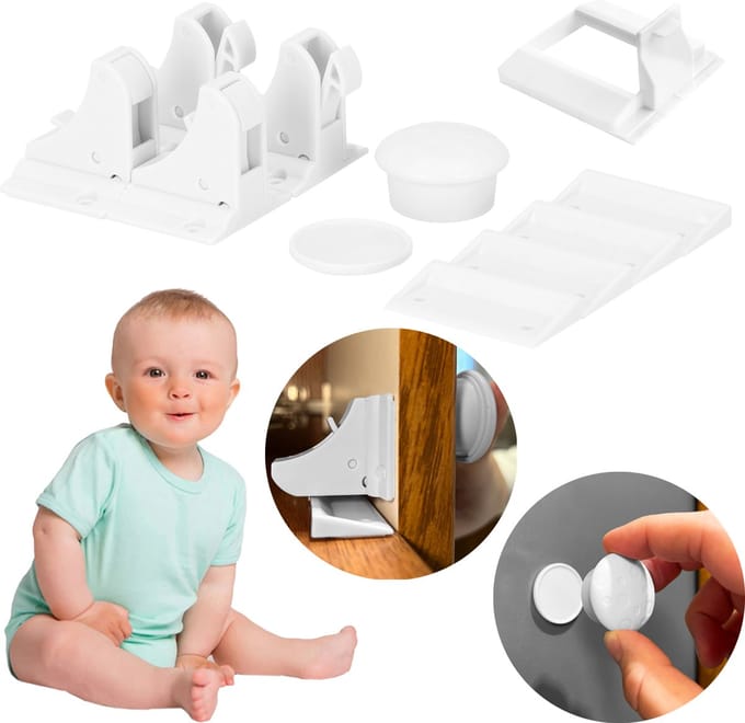 Springos Kinderslot Kastjes - Magnetisch - 4 Stuks - 4 x 3.5 x 3.5 cm - Wit