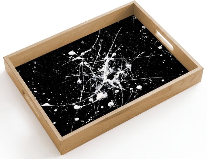 Dienblad hout 40x30 cm - Schootdienblad - Verfspatten - Wit - Abstract - Explosie - Borrelplank rechthoek - Plateau dienbladen