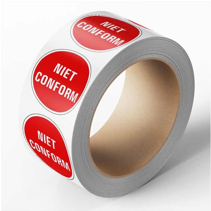 Niet conform controlesticker, rood, 25 meter op rol 20 mm - 1150 per rol