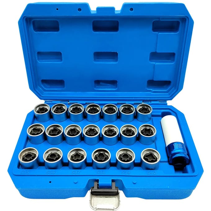 21 stuks Security Master Locking Wheel Nut Key Anti-diefstal schroefdopsleutel gereedschapsset vervanging voor 0 zilver