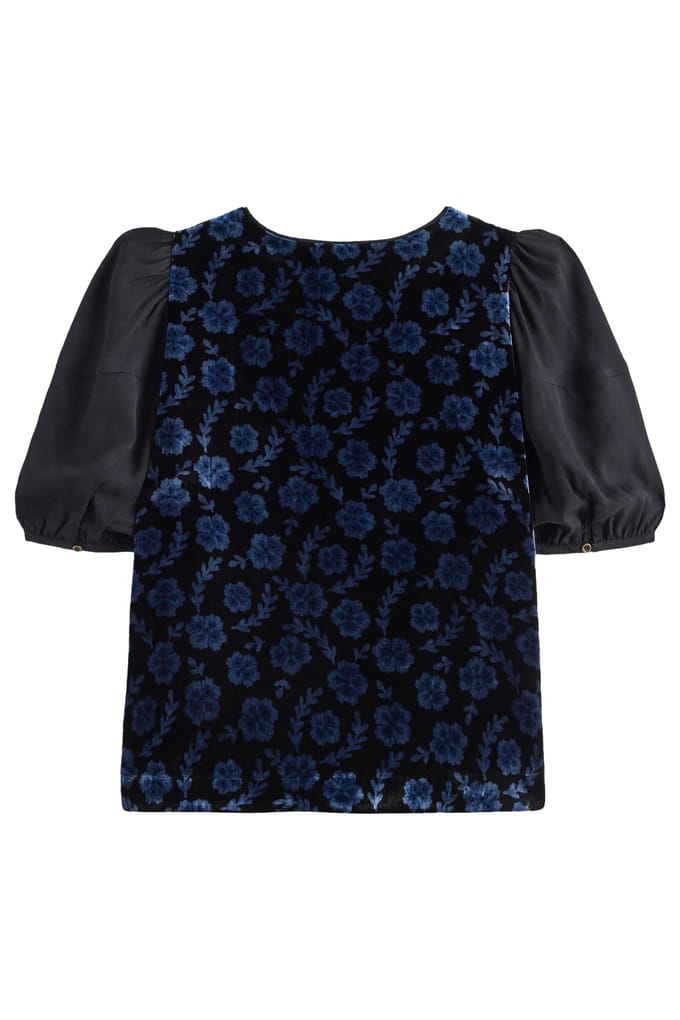 White Stuff Cleo Velvet Mix Top Black Print Größe: 10 | Blusen Outlet | Damen | Schwarz