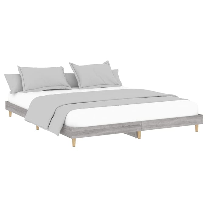 vidaXL - Bedframe - bewerkt - hout - grijs - sonoma - eikenkleurig - 200x200 - cm
